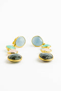 Aretes de piedra natural bañados en oro 18K cuarzo y aguamarina