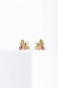 Broquel de oro sólido 10K Abejas con zirconia 0.7 cm x 0.7 cm