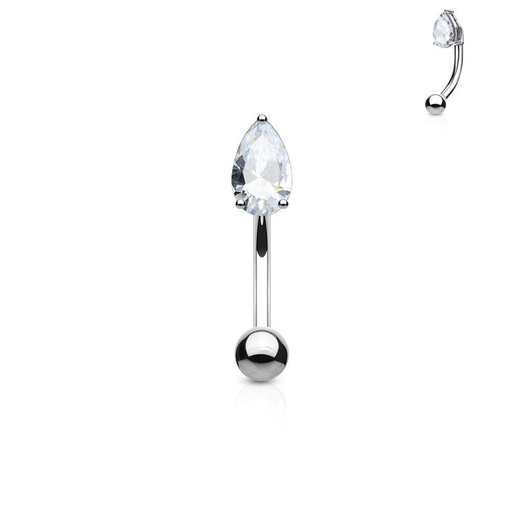 Piercing Banana Plateado con Zirconia Ovalada