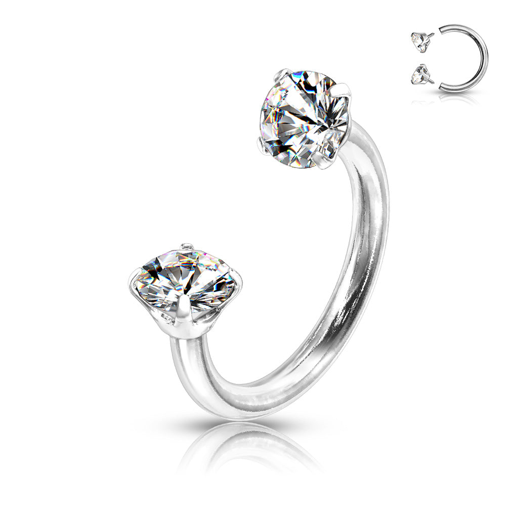 Piercing Omega Plateado con Zirconia