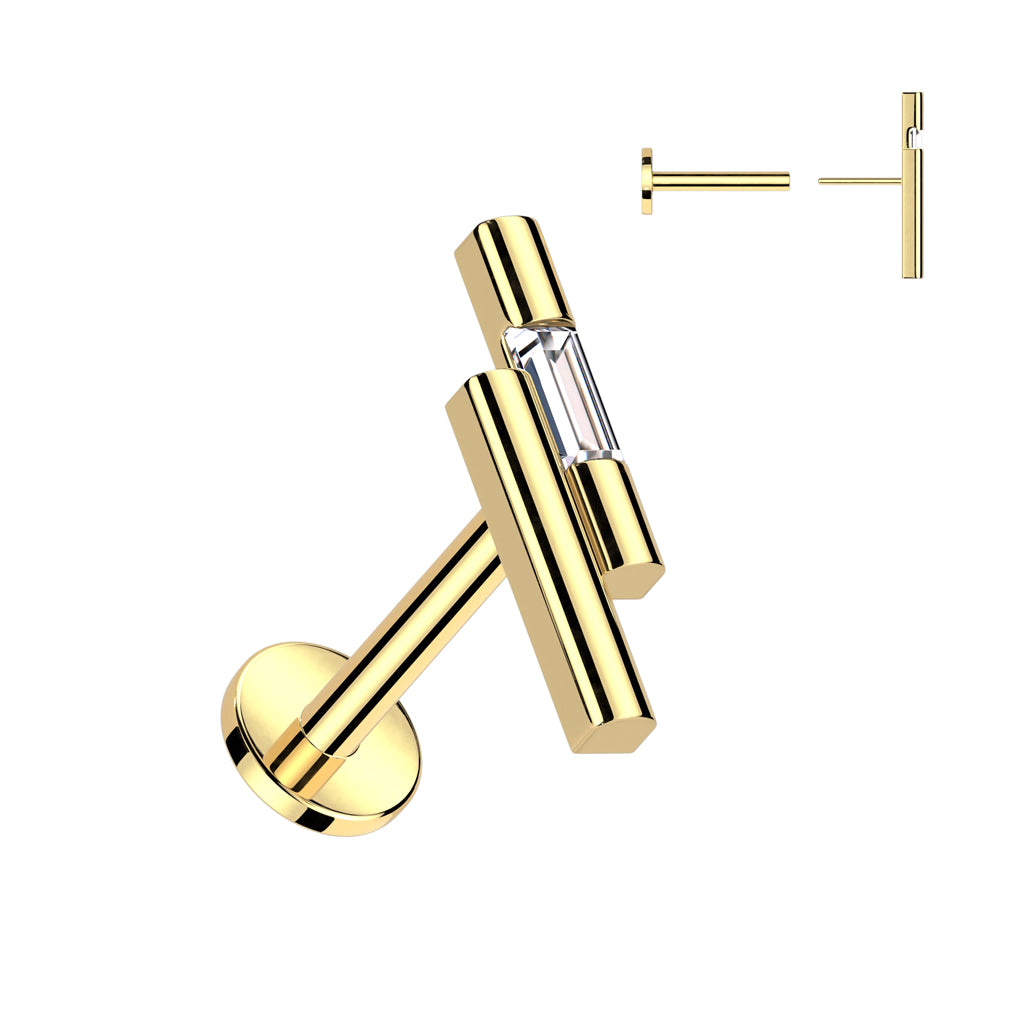 Piercing Dorado Dos Líneas con Zirconia