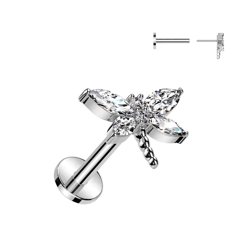 Piercing Plateado de Libélula con Zirconia