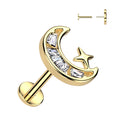 Piercing Dorado Luna y Estrella con Zirconia