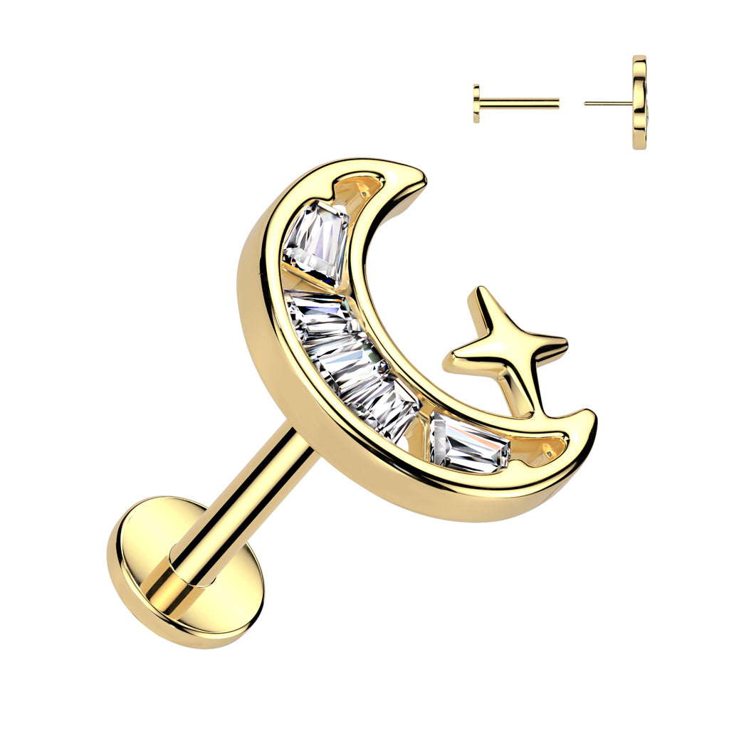 Piercing Dorado Luna y Estrella con Zirconia