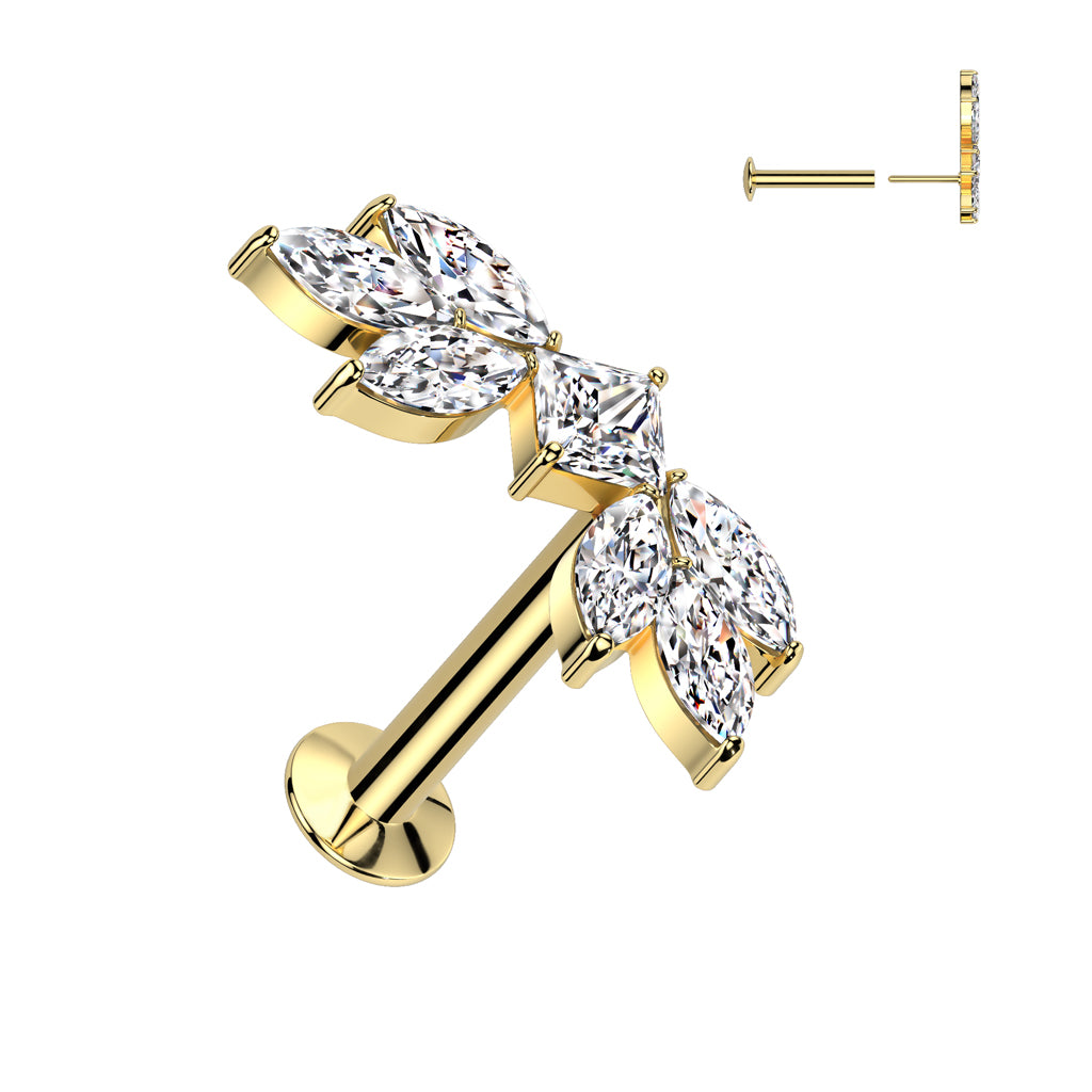Piercing Dorado Curvo de Hojas con Zirconias