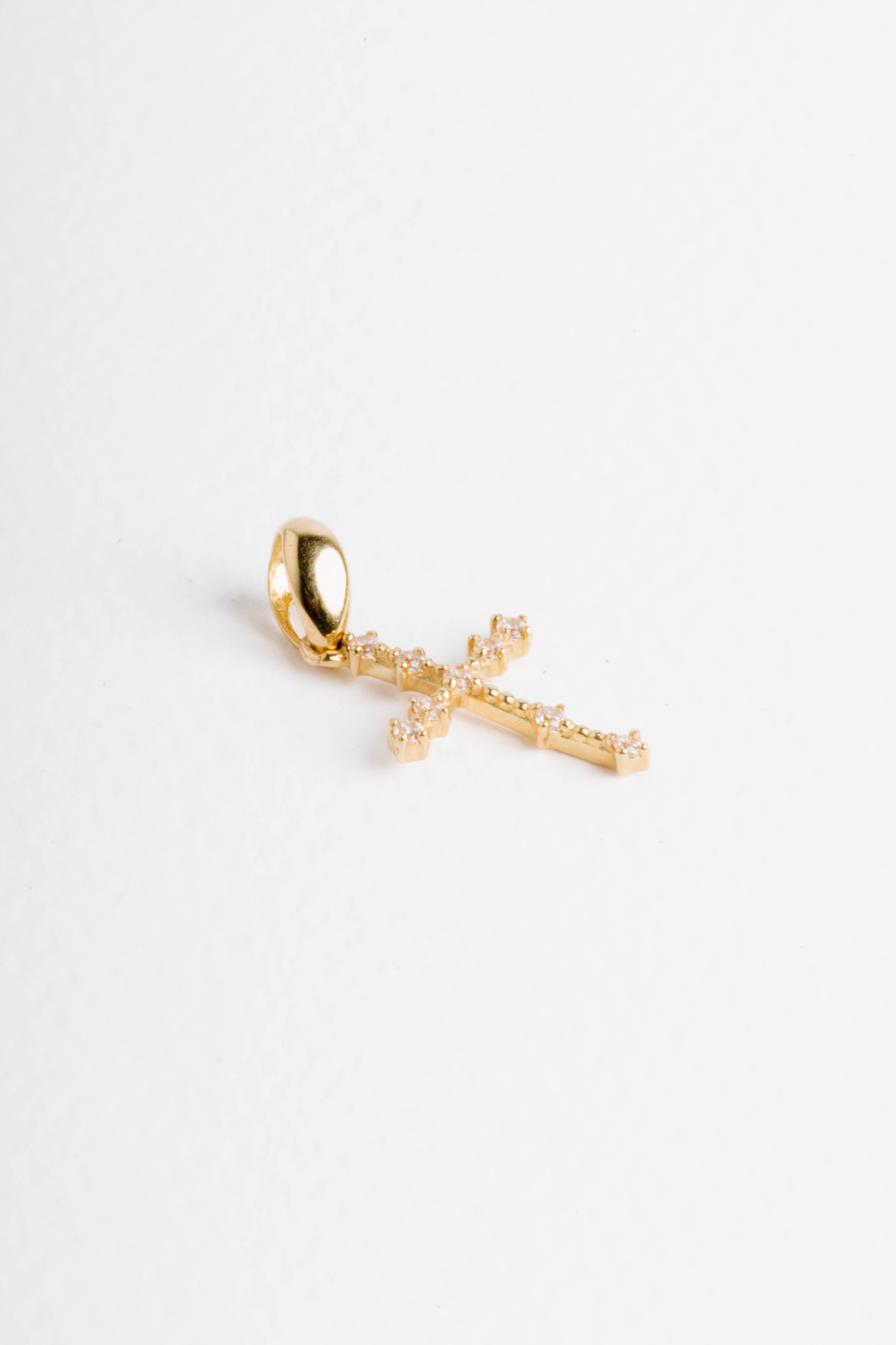 Dije de oro sólido 10K cruz con zirconia 1.3 cm x 1 cm