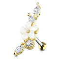 Piercing Dorado Flor Blanca Curva con Zirconia