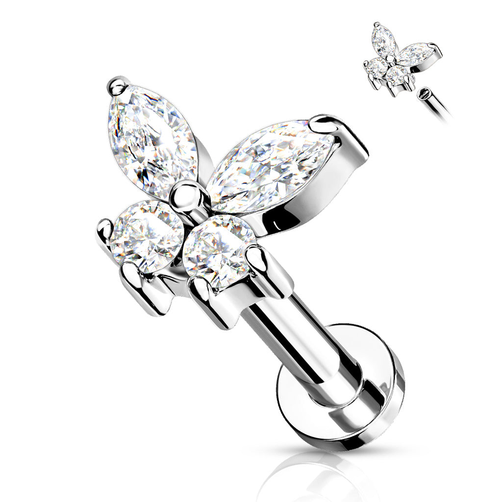 Piercing Plateado Mariposa con Zirconia