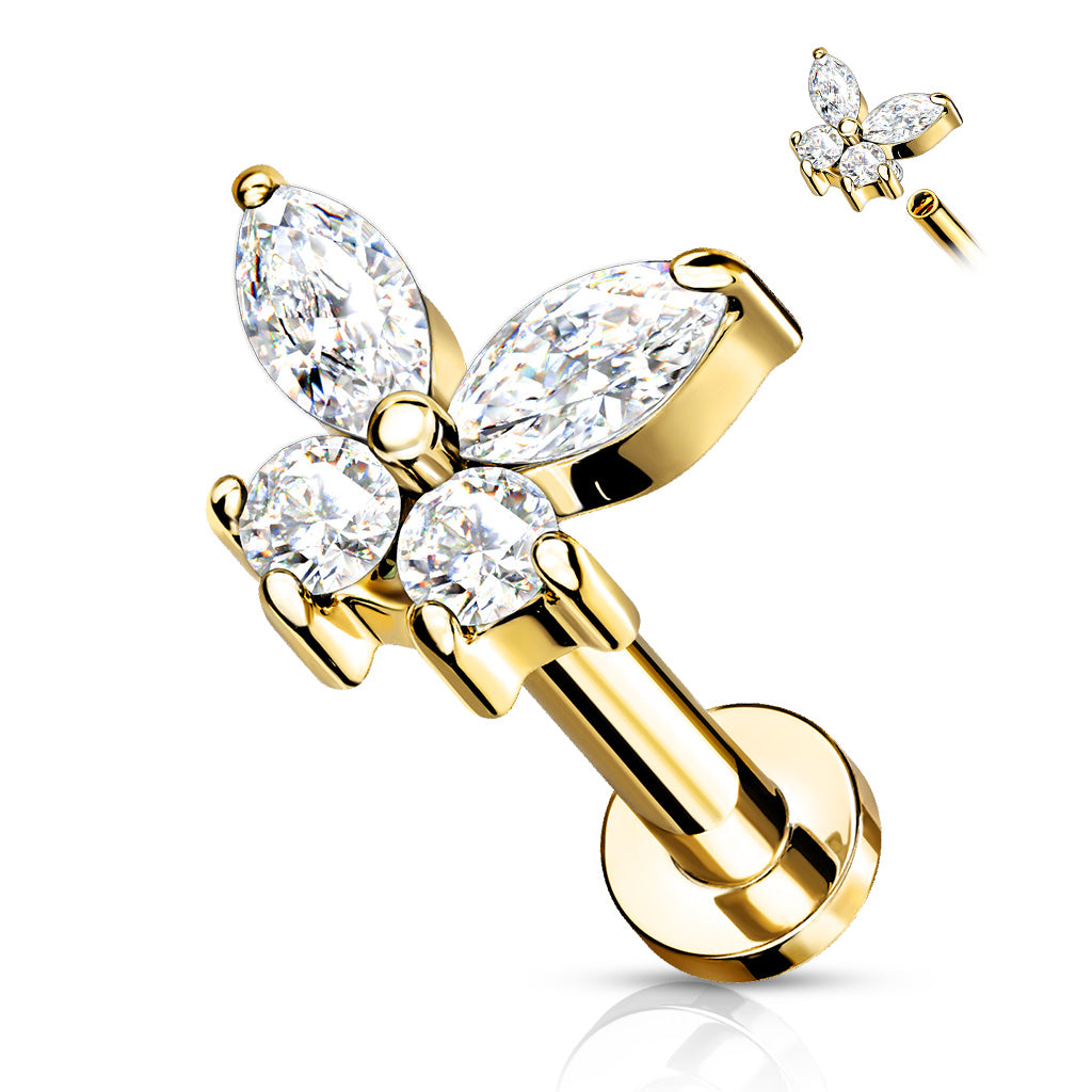 Piercing Dorado de Hojas con Zirconias