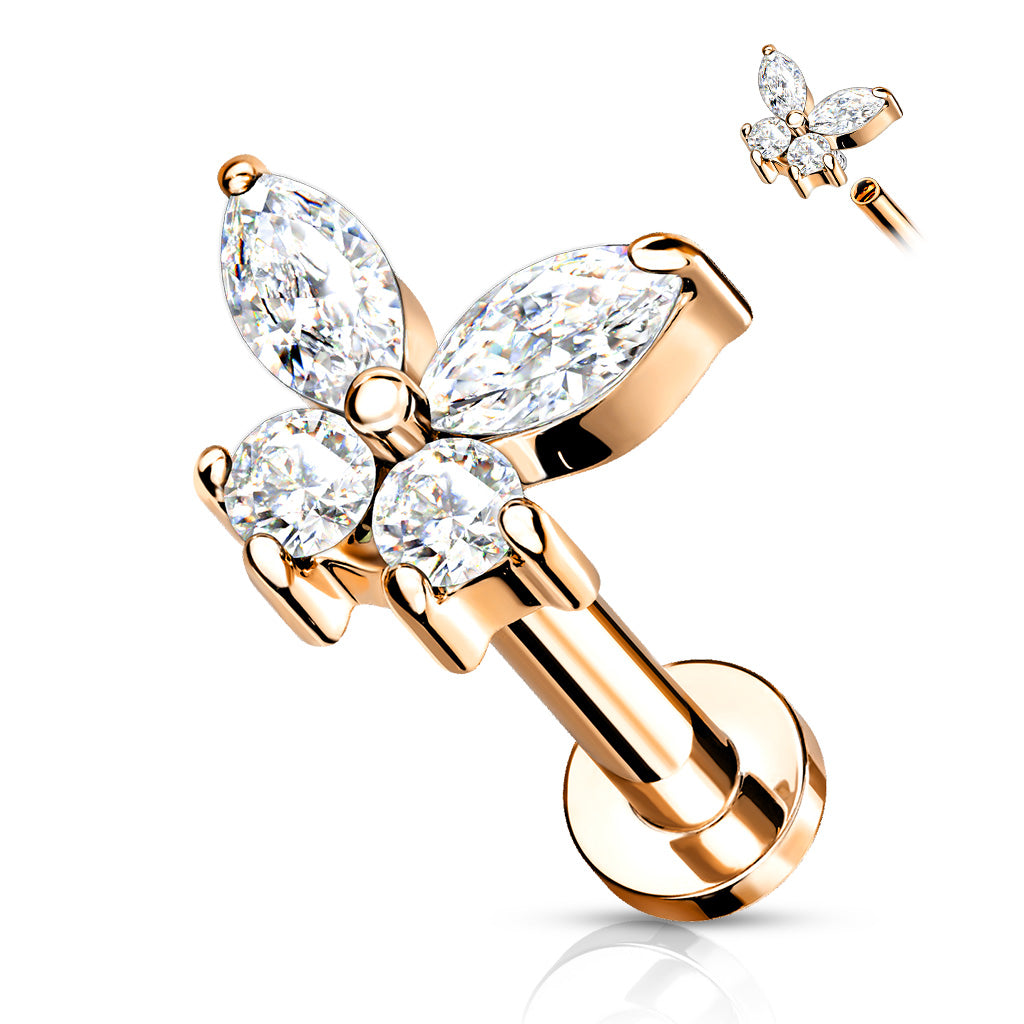 Piercing Rosado Mariposa con Zirconia