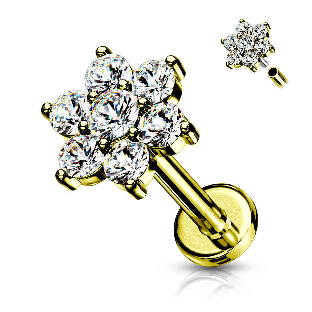 Piercing Dorado de Flor con Zirconia