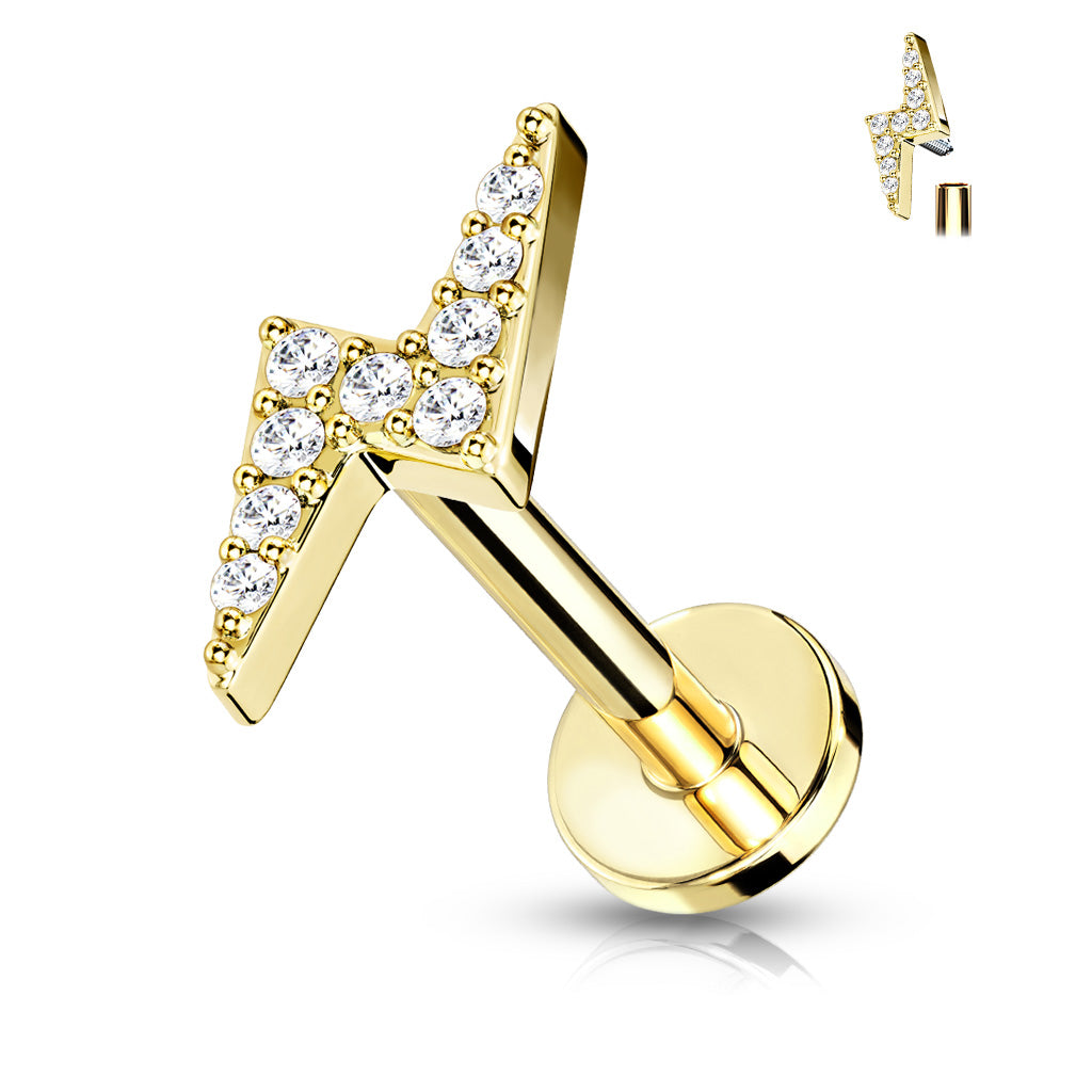 Piercing Dorado de Rayo con Zirconia