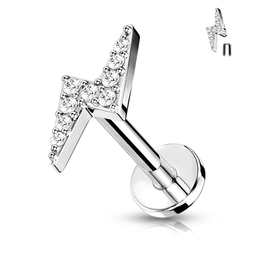 Piercing Plateado de Rayo con Zirconia