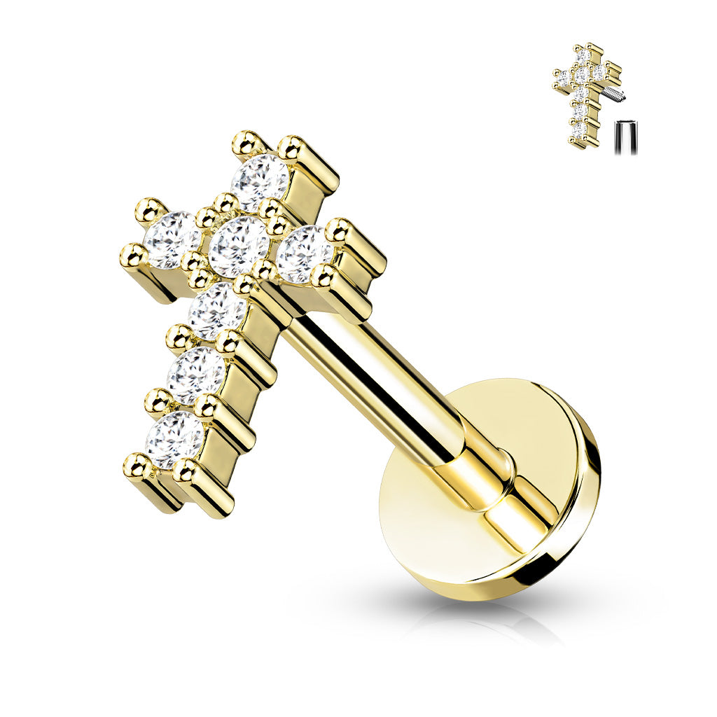 Piercing Dorado de Cruz con Zirconia