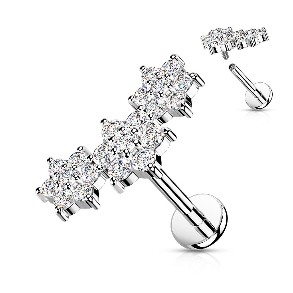 Piercing Plateado Tres Flores con Zirconias