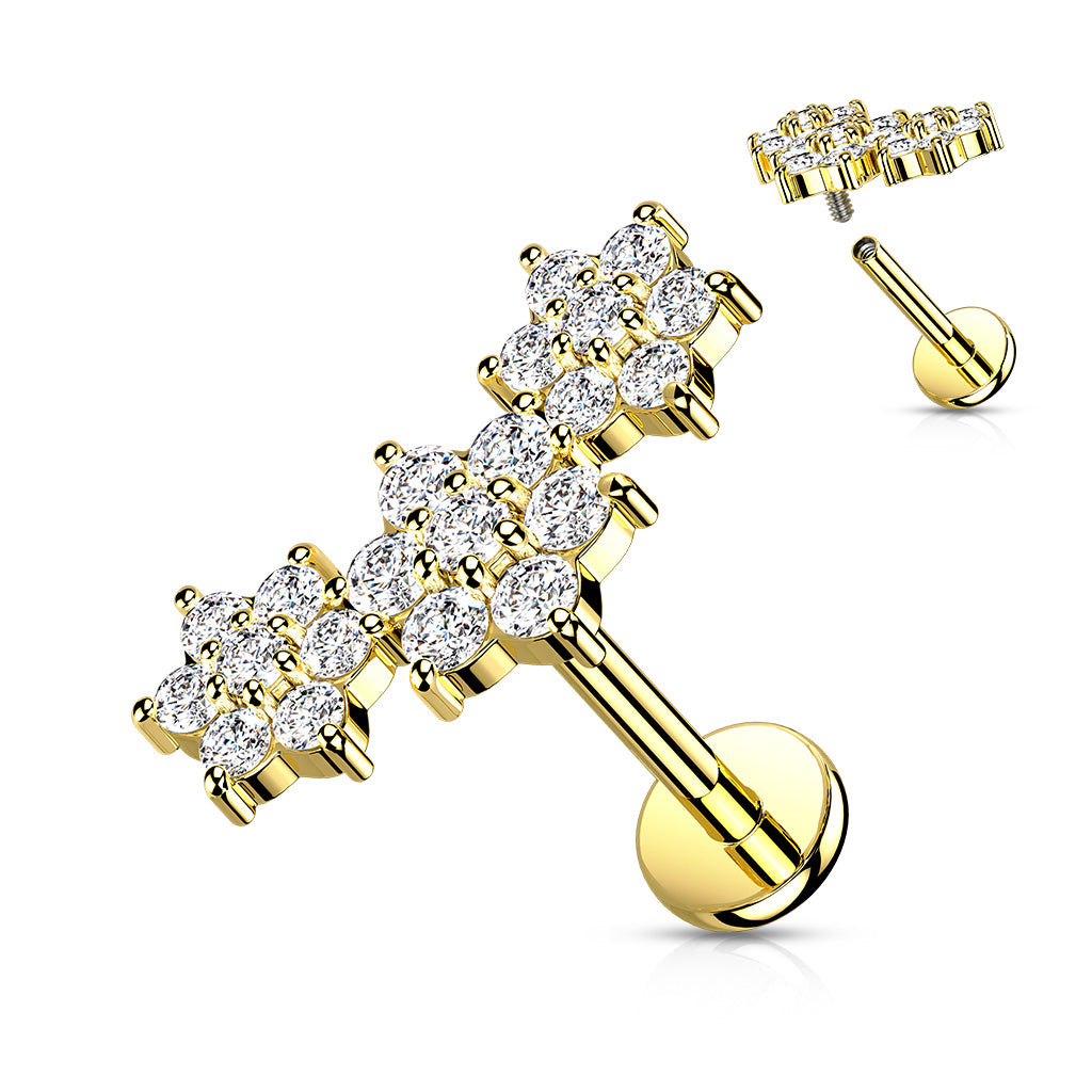Piercing Plateado Tres Flores con Zirconias