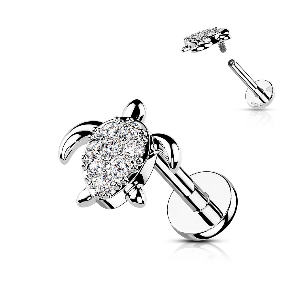 Piercing Plateado Tortuga con Zirconia