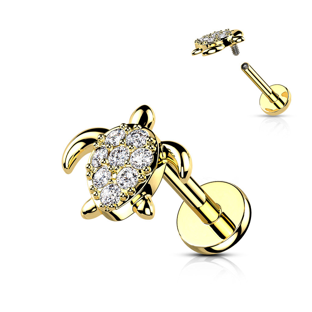 Piercing Dorado Tortuga con Zirconia