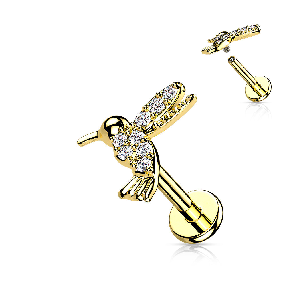Piercing Dorado Colibrí con Zirconia