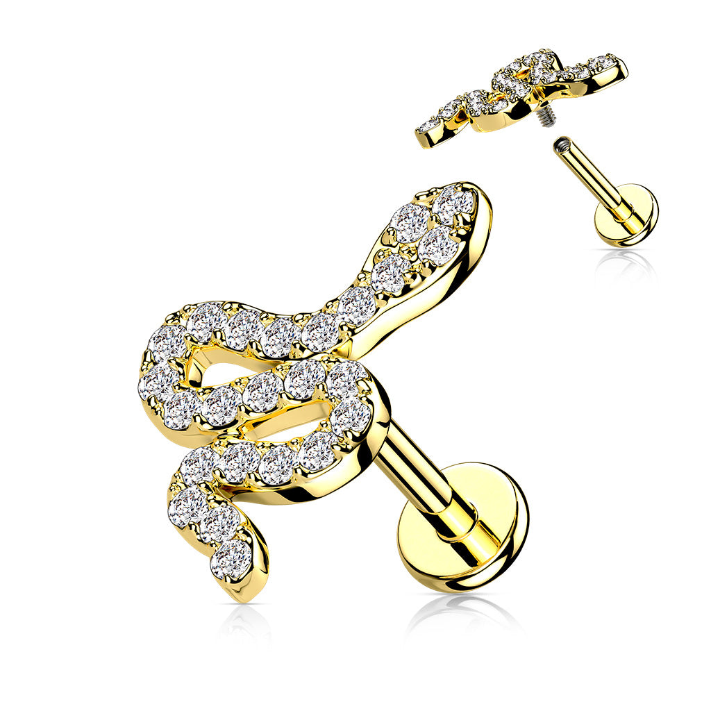 Piercing Dorado Serpiente con Zirconia