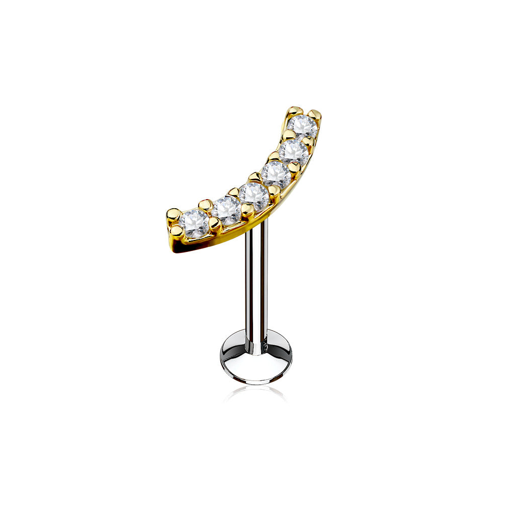 Piercing Dorado Curvo Corto con Zirconias