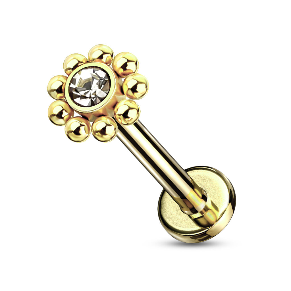 Piercing Dorado con Zirconia y Bolitas