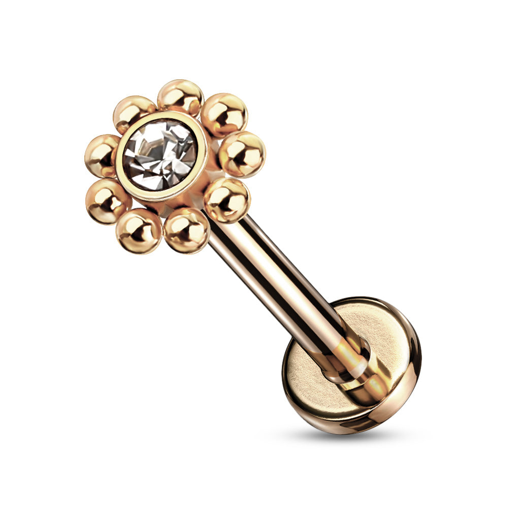 Piercing Rosado con Zirconia y Bolitas