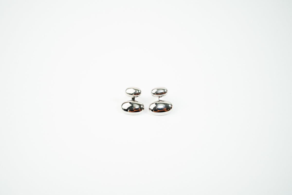 Aretes acero inoxidable WATERPROOF plateados dos ovalos detrás de la oreja