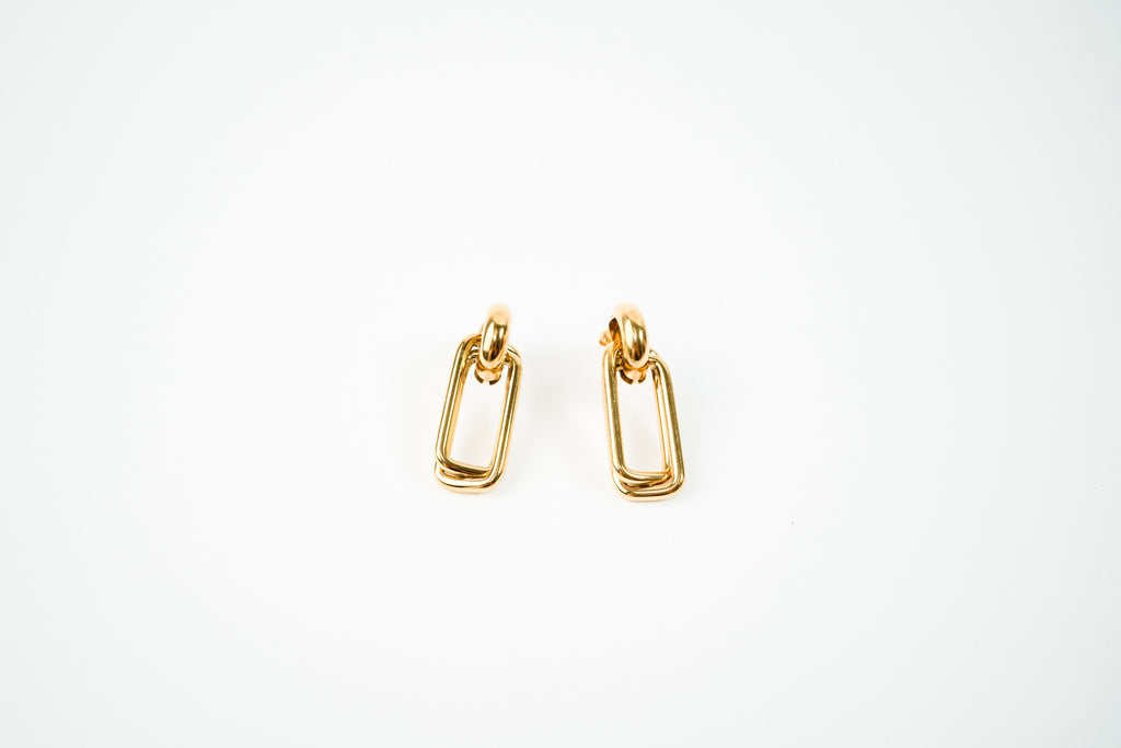 Aretes acero inoxidable WATERPROOF dorados rectangulo doble