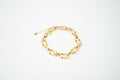 Pulsera baño de oro 18k dorada tipo u con zirconias y bolitas ajustable