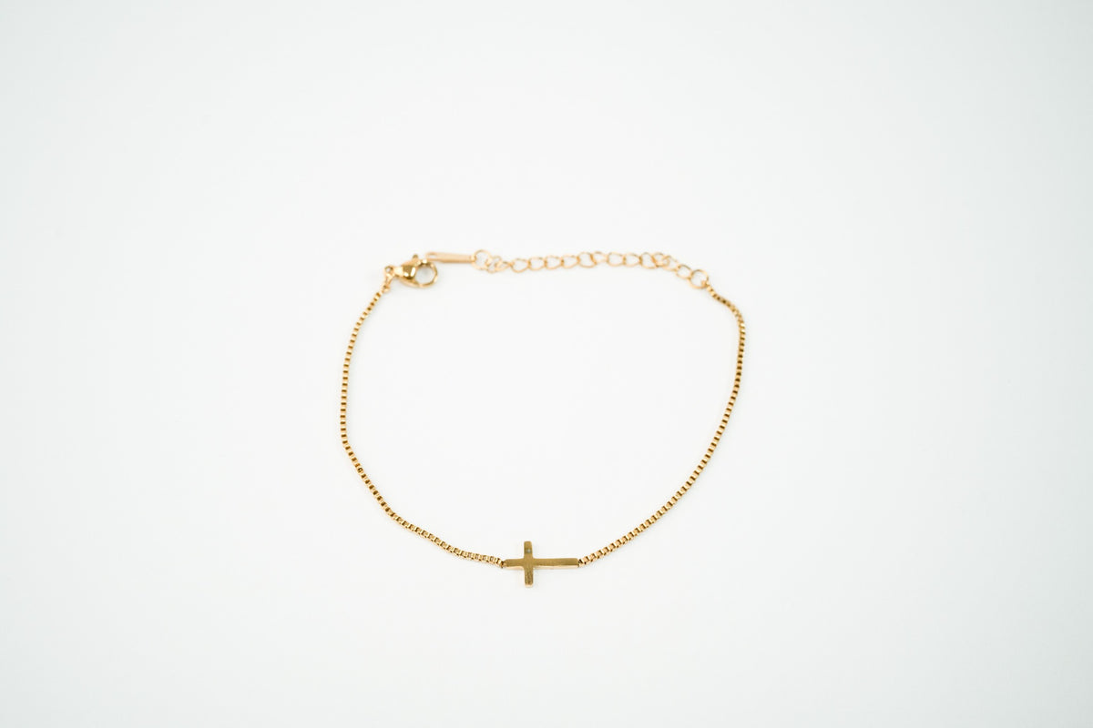 Pulsera acero inoxidable WATERPROOF dorada cruz Largo