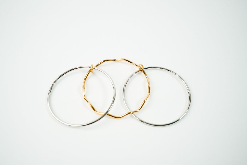 Pulsera acero inoxidable WATERPROOF set de tres plateado con dorado en ondas