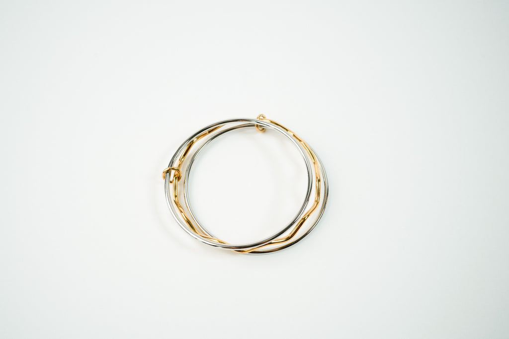 Pulsera acero inoxidable WATERPROOF set de tres plateado con dorado en ondas