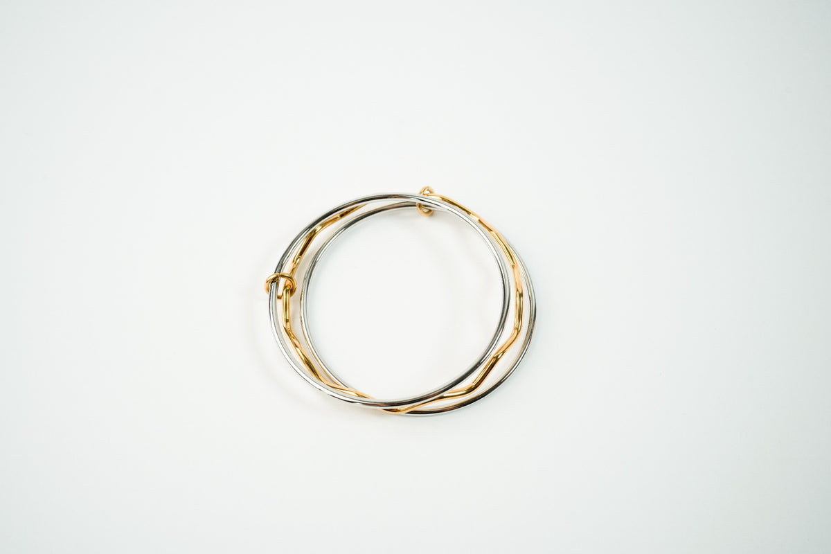 Pulsera acero inoxidable WATERPROOF set de tres plateado con dorado en ondas