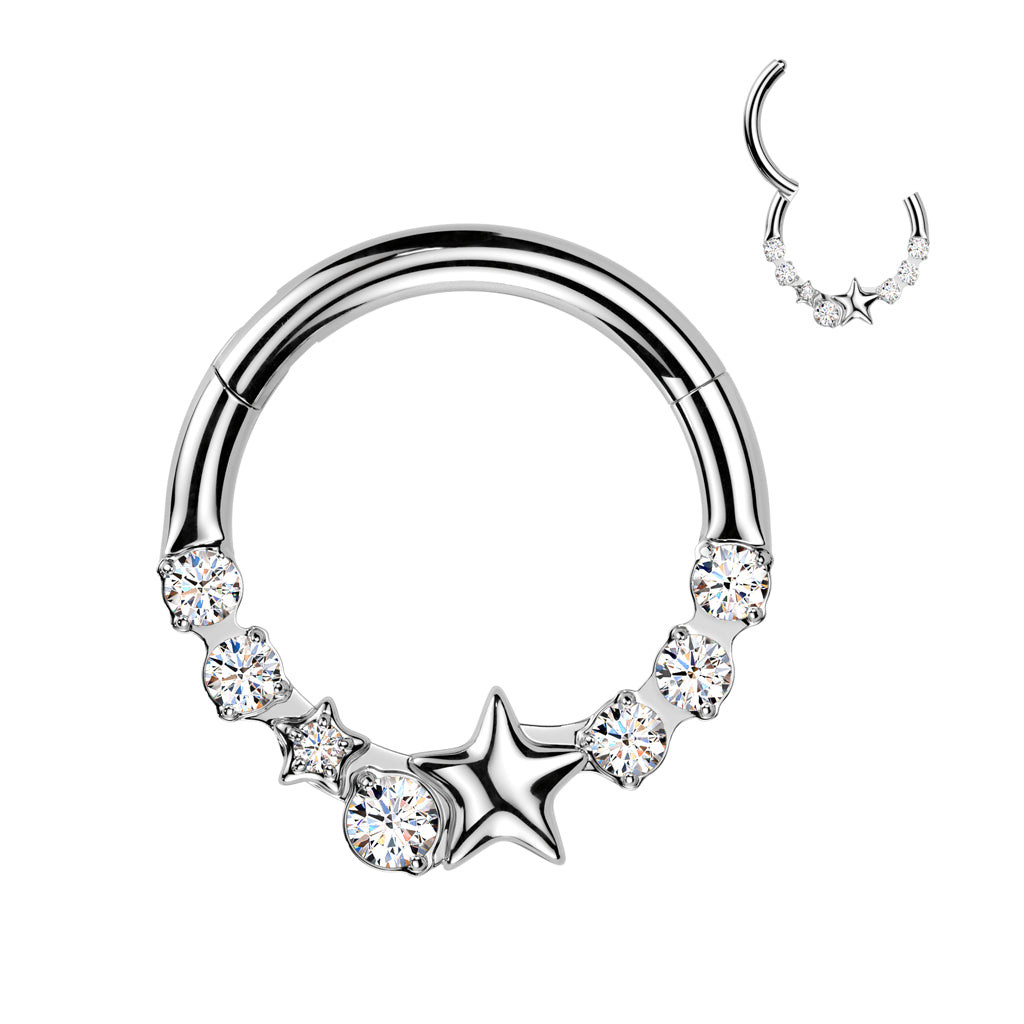 Piercing Daith Plateado con Zirconias y Estrella