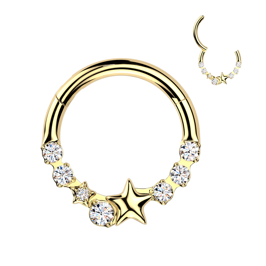 Piercing Daith Dorado con Zirconias y Estrella