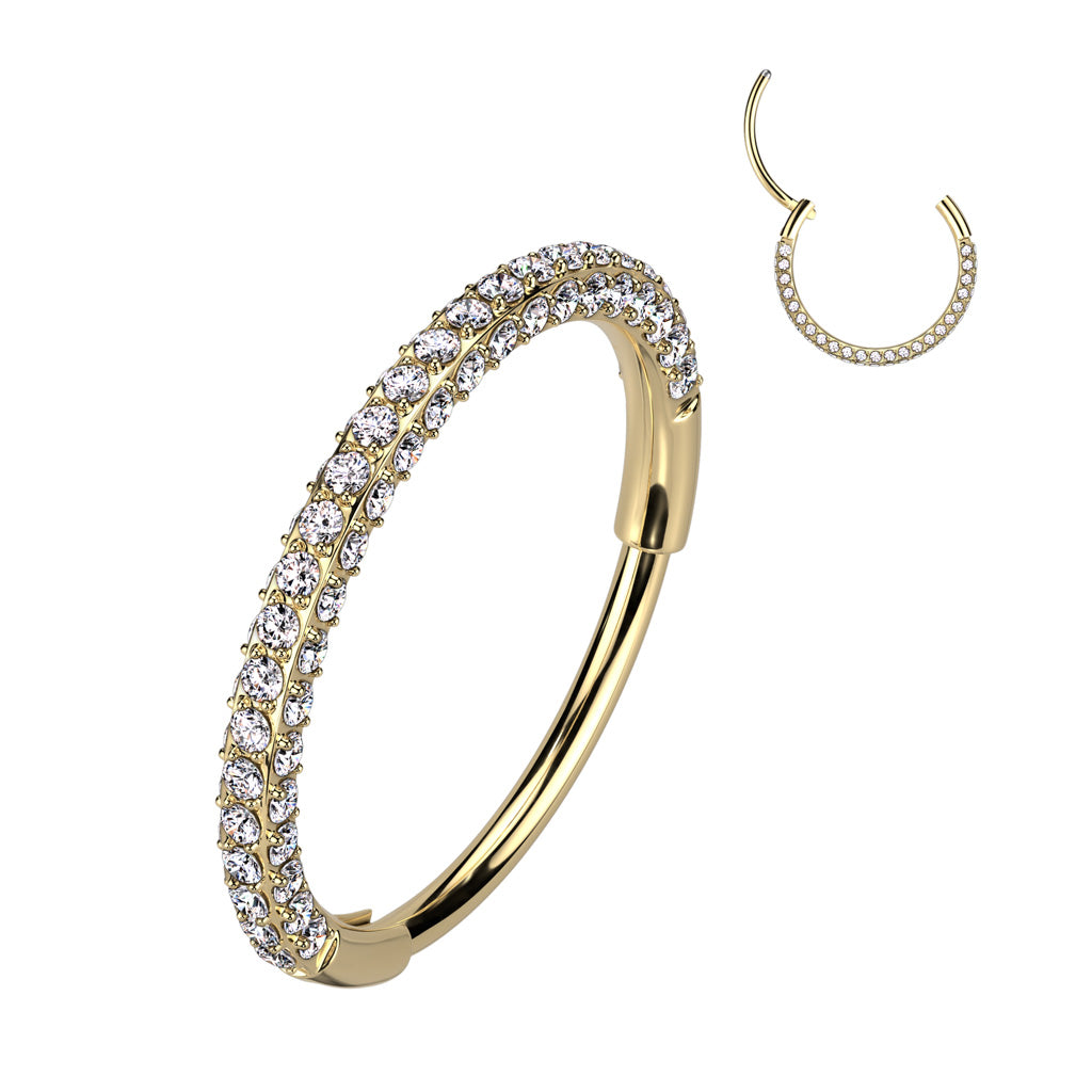 Piercing Titanio Dorado Aro Triple con Zirconias