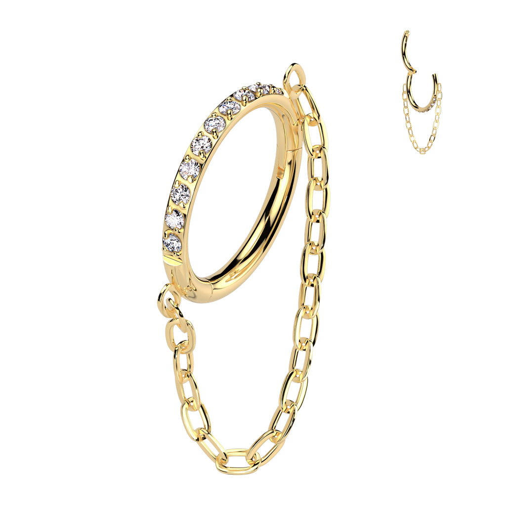 Piercing Dorado con Zirconia y Cadena