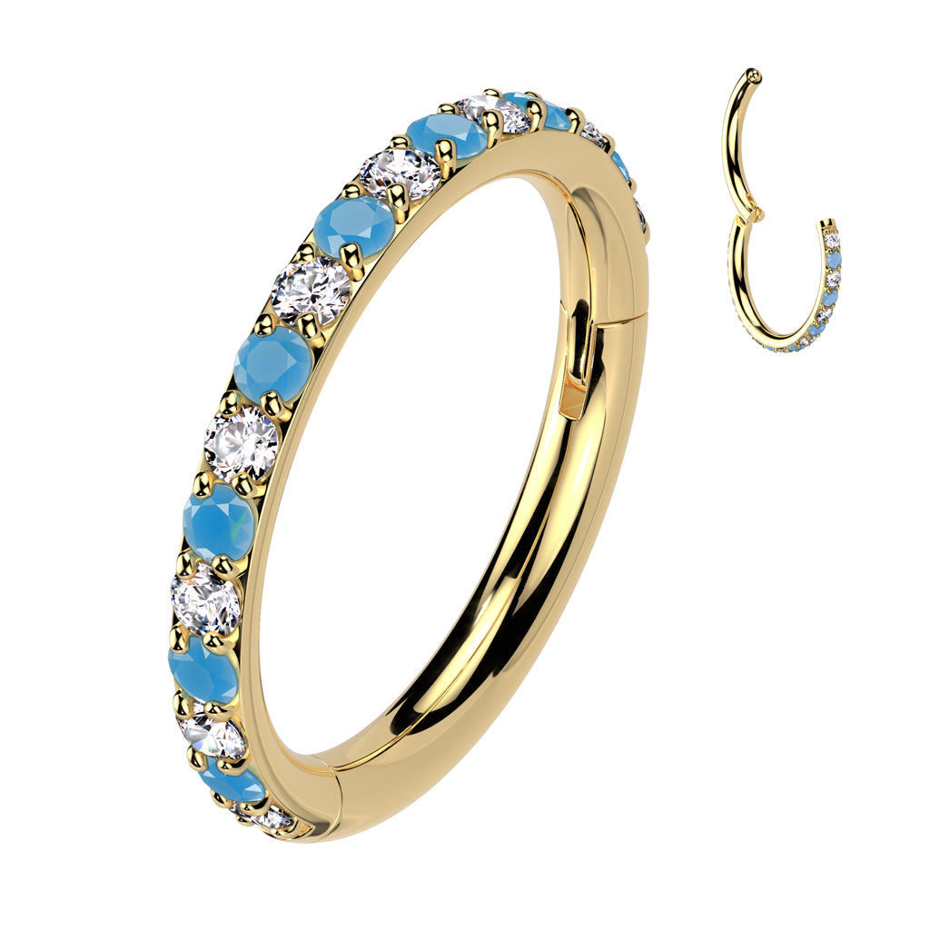 Piercing Titanio Dorado con Zirconias y Turquesas